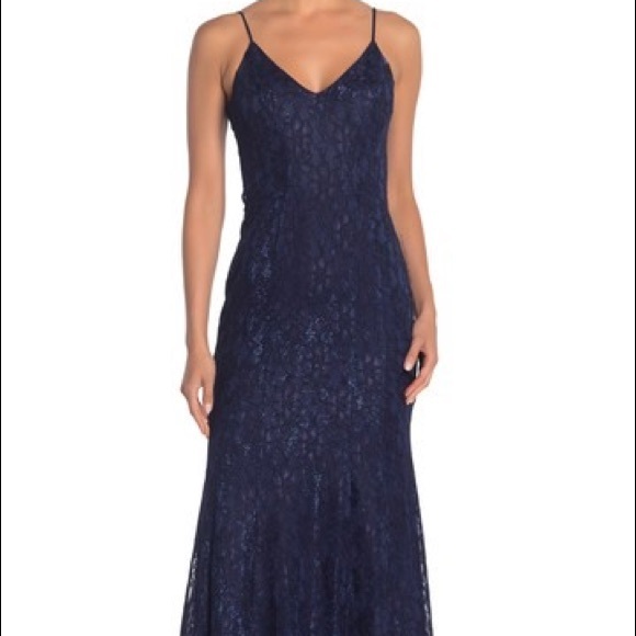 JUMP Metallic Lace Spaghetti Strap Gown Dress - Picture 8 of 11